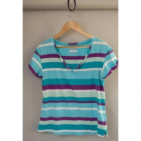 Columbia | PFG striped top | Blue  Purple White | Women's Large - Picture 1 of 4